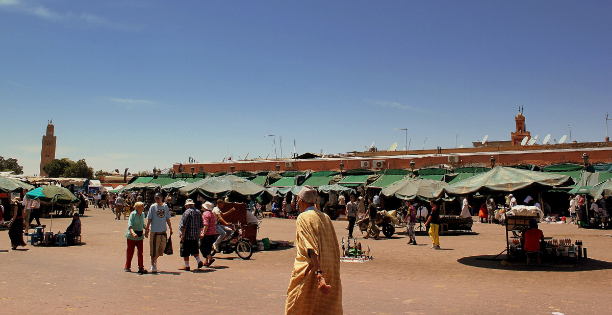 Jemaa el-Fna square in Marrakech in daylight Jemaa el-Fna square in Marrakech in daylight