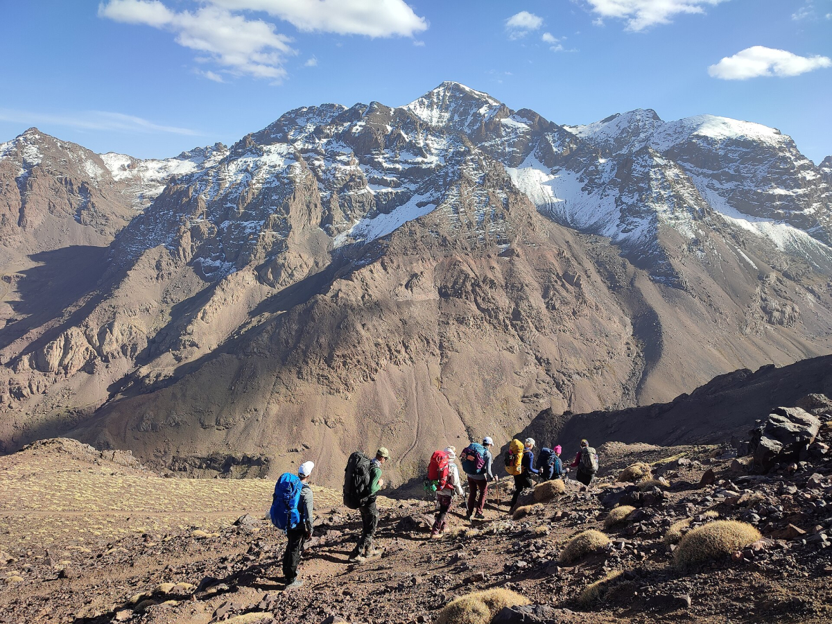 Hikers in the Toubkal mountain landscape