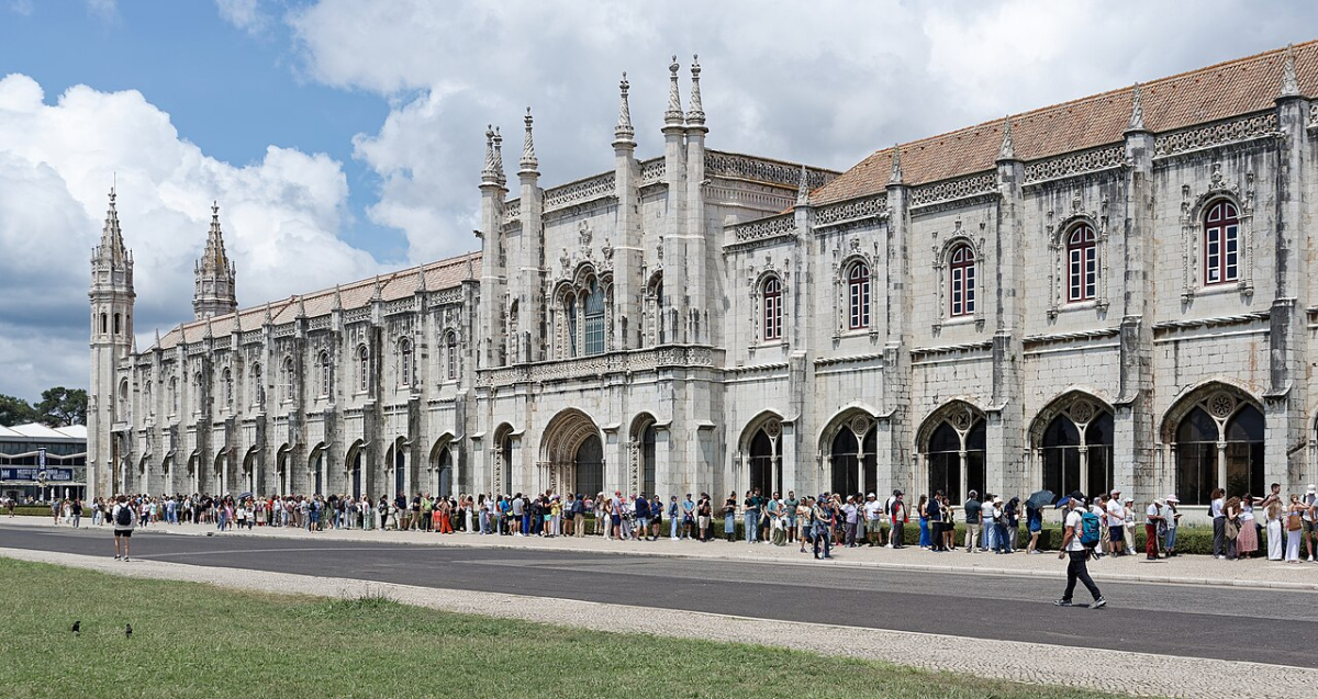 Western façade of the Jerónimos Monastery complex in Belém, Lisbon
