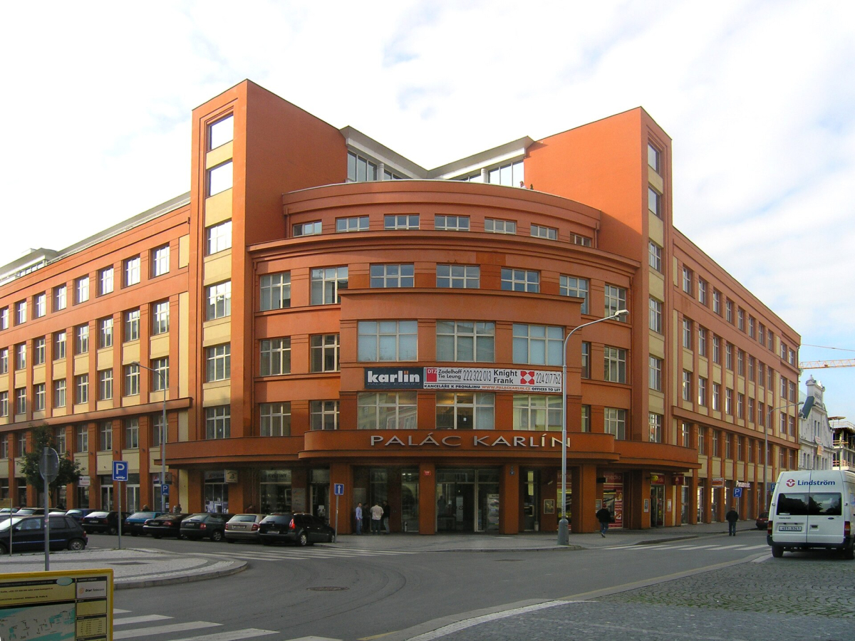 Palác Karlín and its surrounding streets in Prague