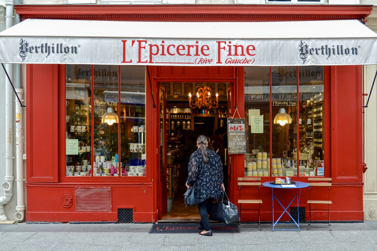 A food shop on Rue Cler in the 7th arrondissement; the photograph illustrates the neighbourhood.