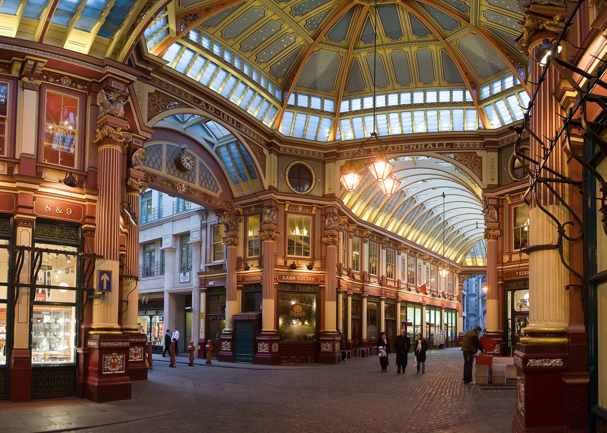 Leadenhall Market’s covered architecture, photographed in February 2006.