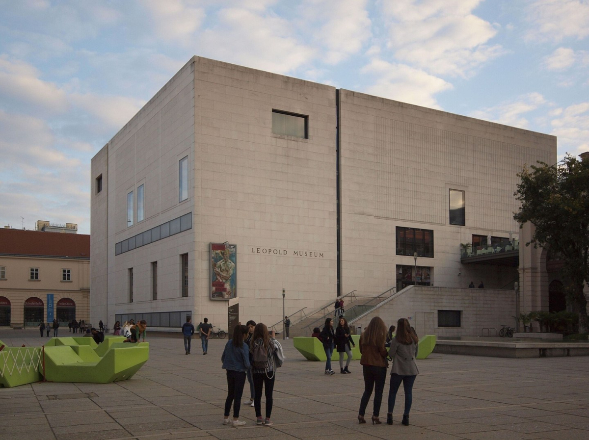The pale limestone Leopold Museum building in the MuseumsQuartier