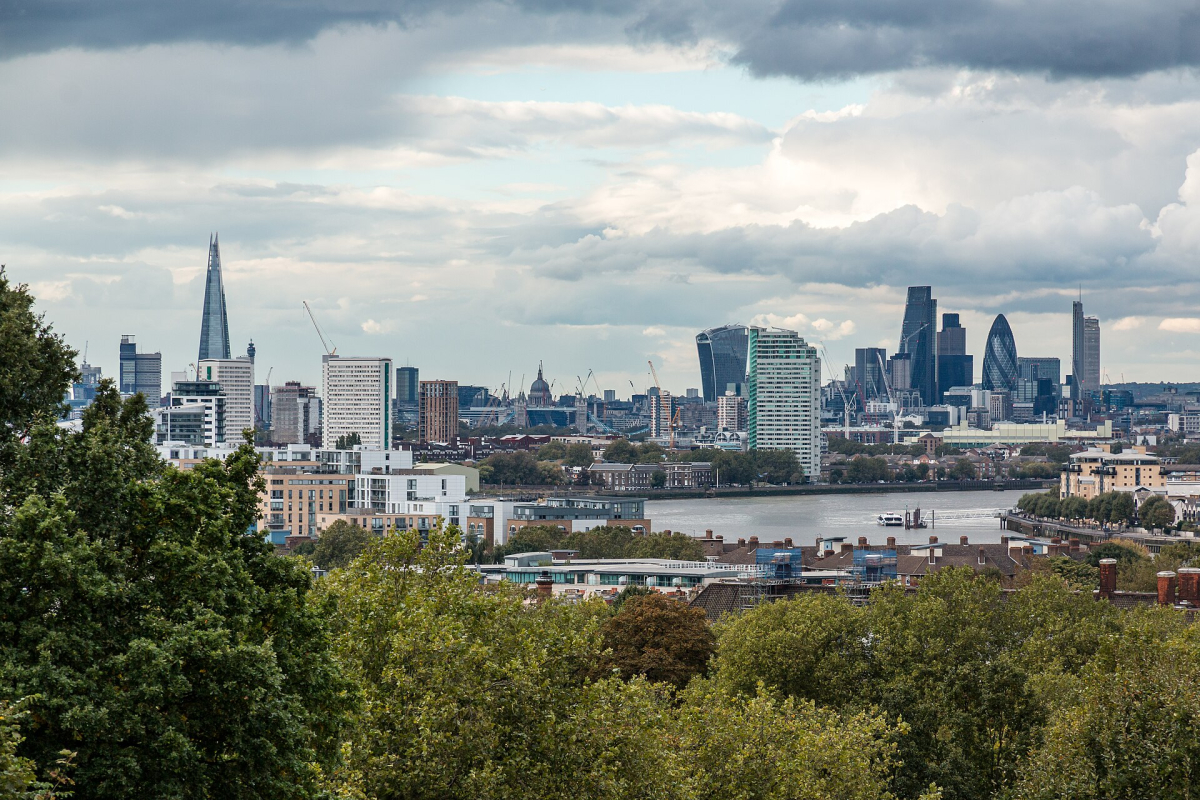 The layered London skyline from Greenwich Park in 2016.