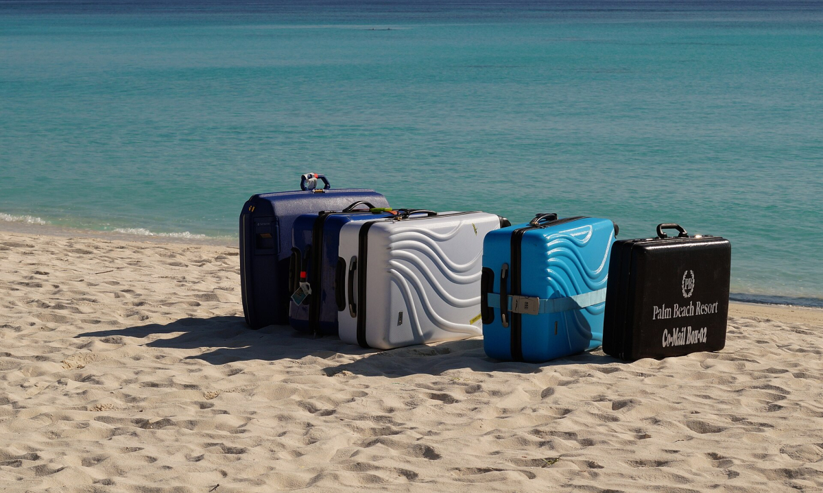 Luggage awaiting a seaplane at Madhiriguraidhoo in Lhaviyani Atoll Luggage awaiting a seaplane at Madhiriguraidhoo in Lhaviyani Atoll