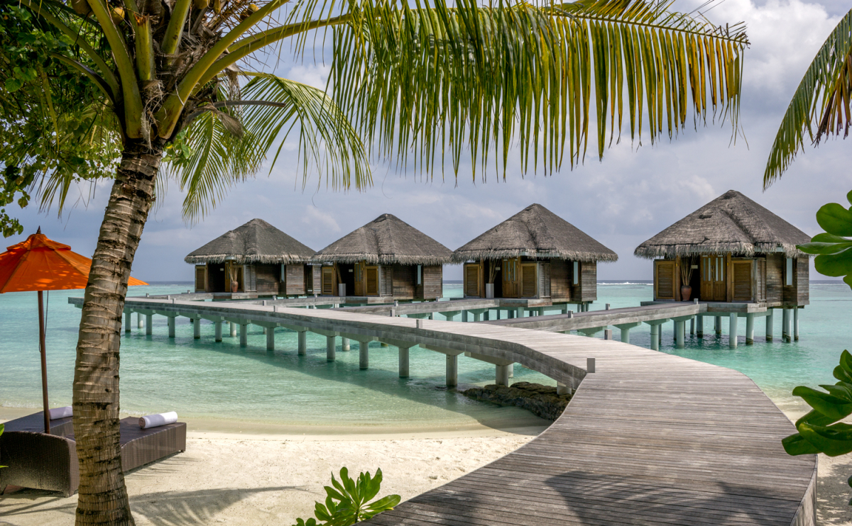 Overwater pavilions and walkway at LUX Maldives in 2014