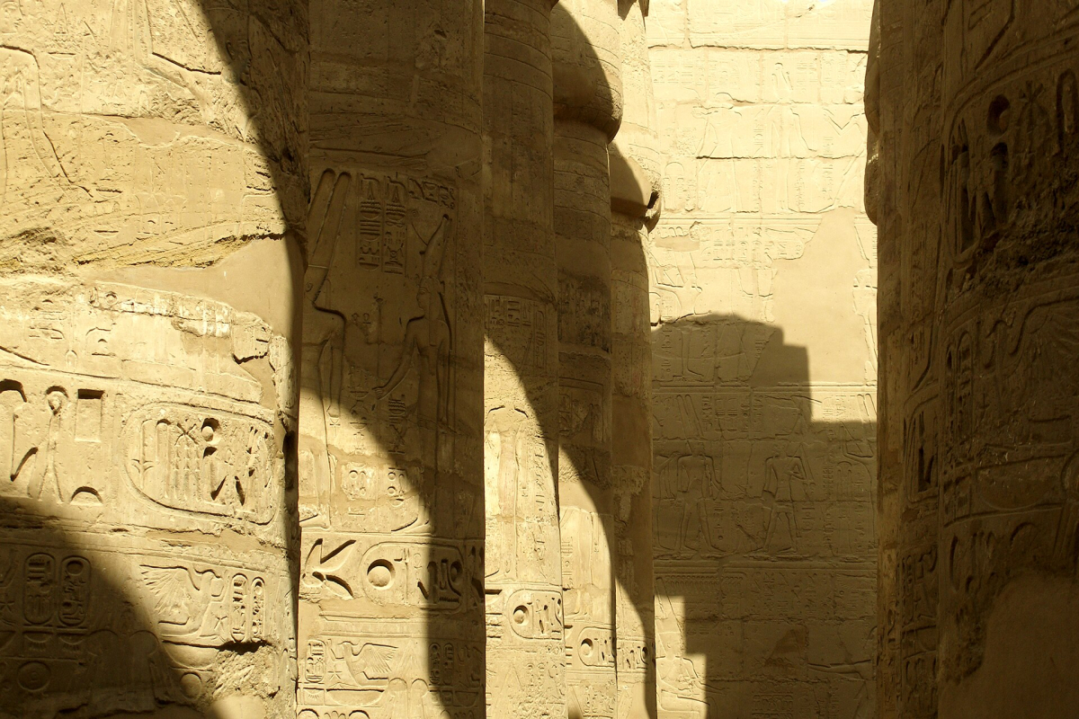 Carved columns in the Great Hypostyle Hall at Karnak Carved columns in the Great Hypostyle Hall at Karnak