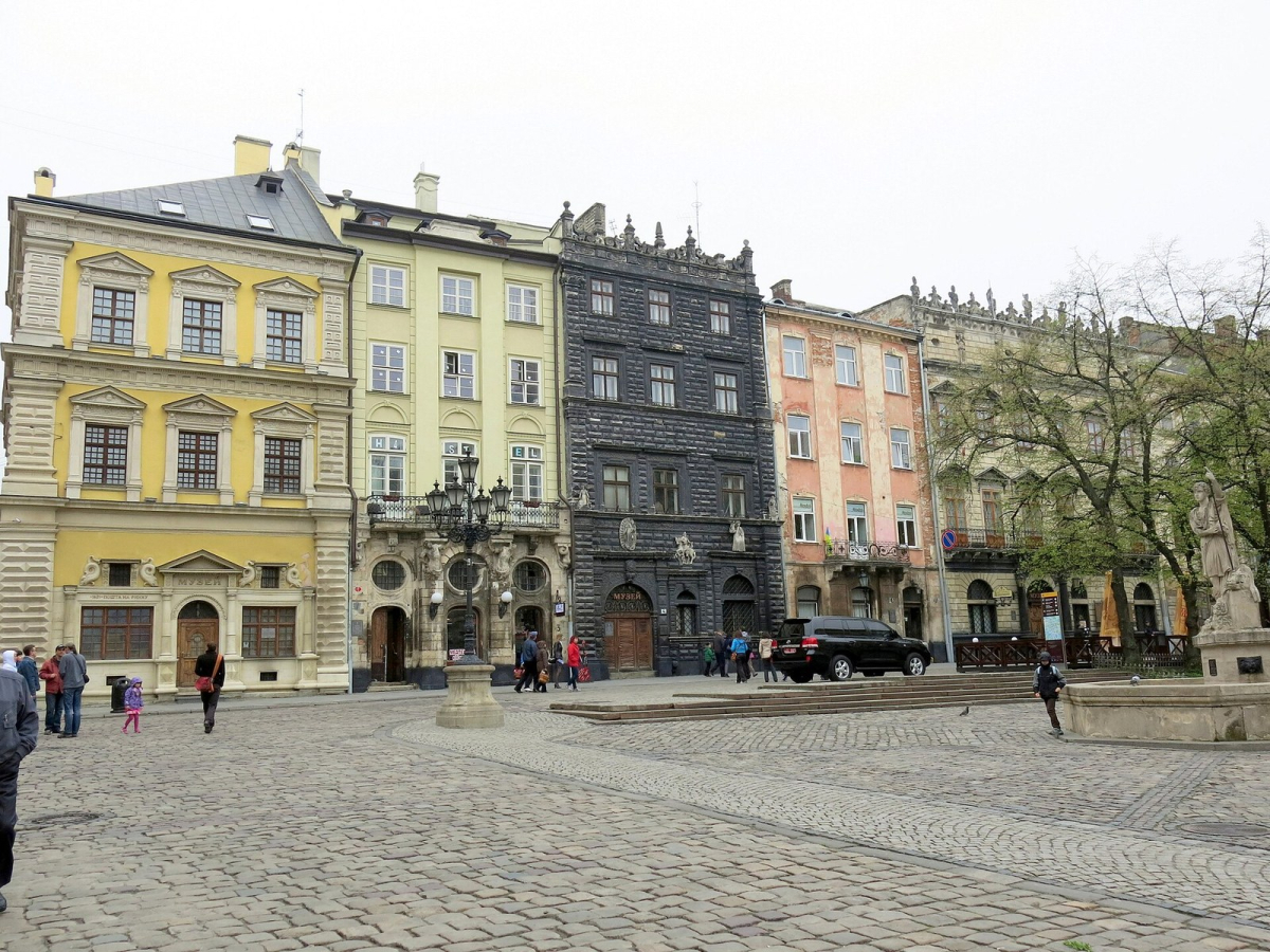 Historic facades along the eastern side of Rynok Square in Lviv Historic facades along the eastern side of Rynok Square in Lviv