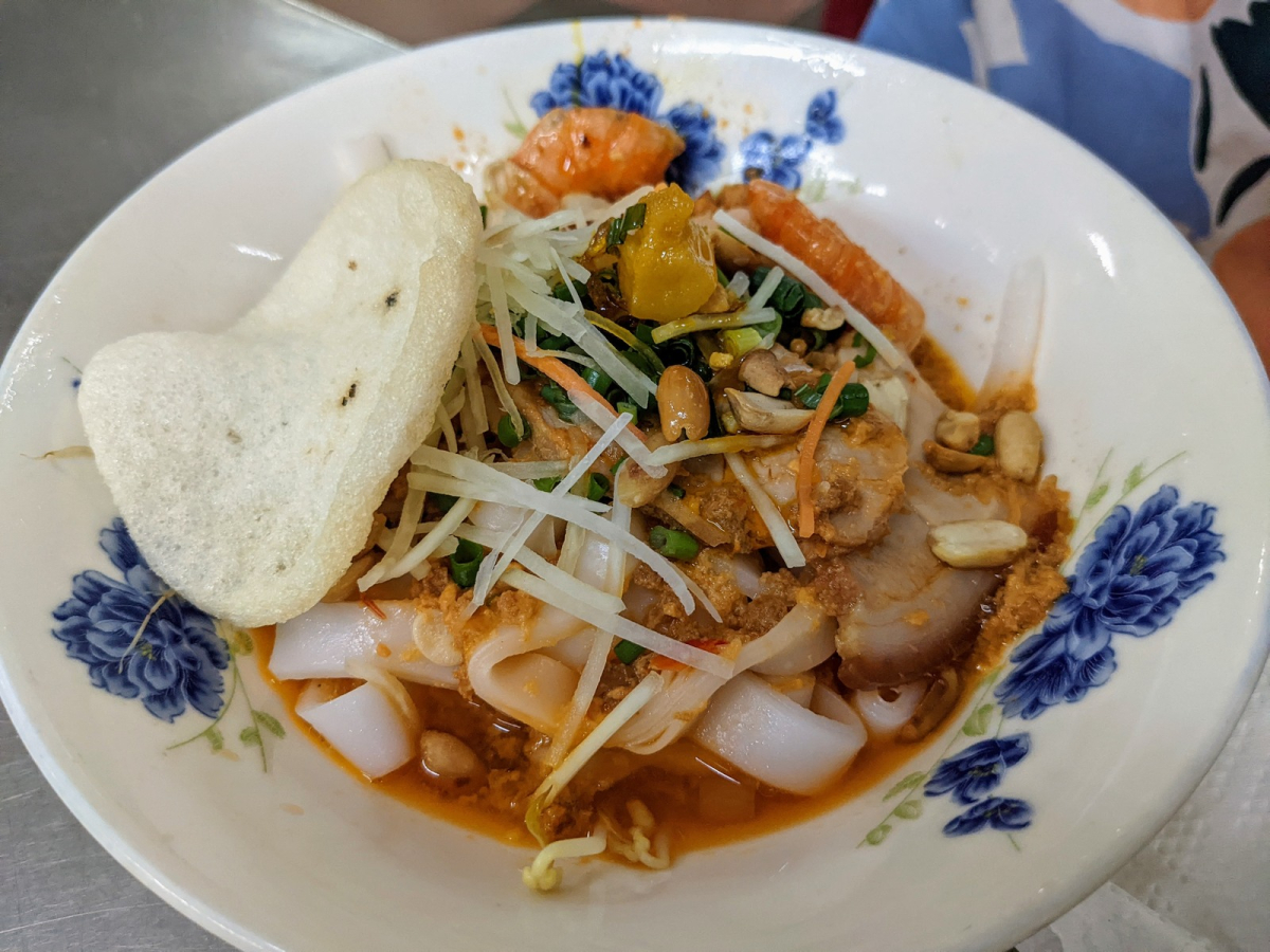 Mi Quang with pork and shrimp photographed at Mi Quang 1A in Da Nang