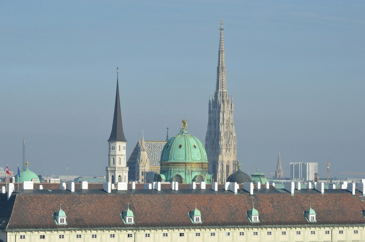 Michaelerkirche’s spire and neighbouring Vienna rooftops