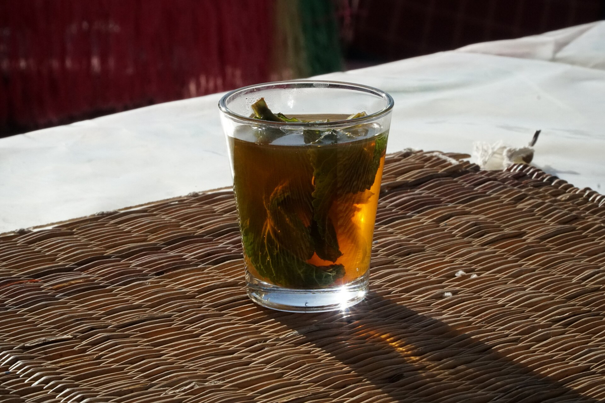 A glass of mint tea served in Marrakech