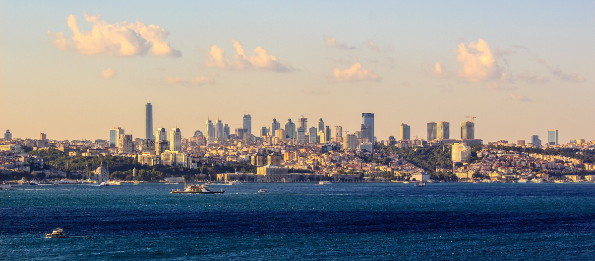 The Istanbul skyline across the Bosphorus at sunset The Istanbul skyline across the Bosphorus at sunset