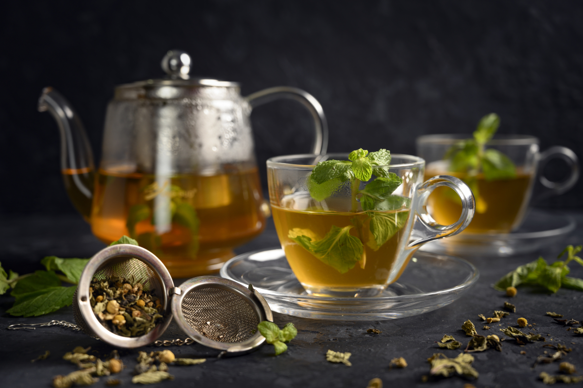 An illustrative serving of mint tea with fresh mint An illustrative serving of mint tea with fresh mint