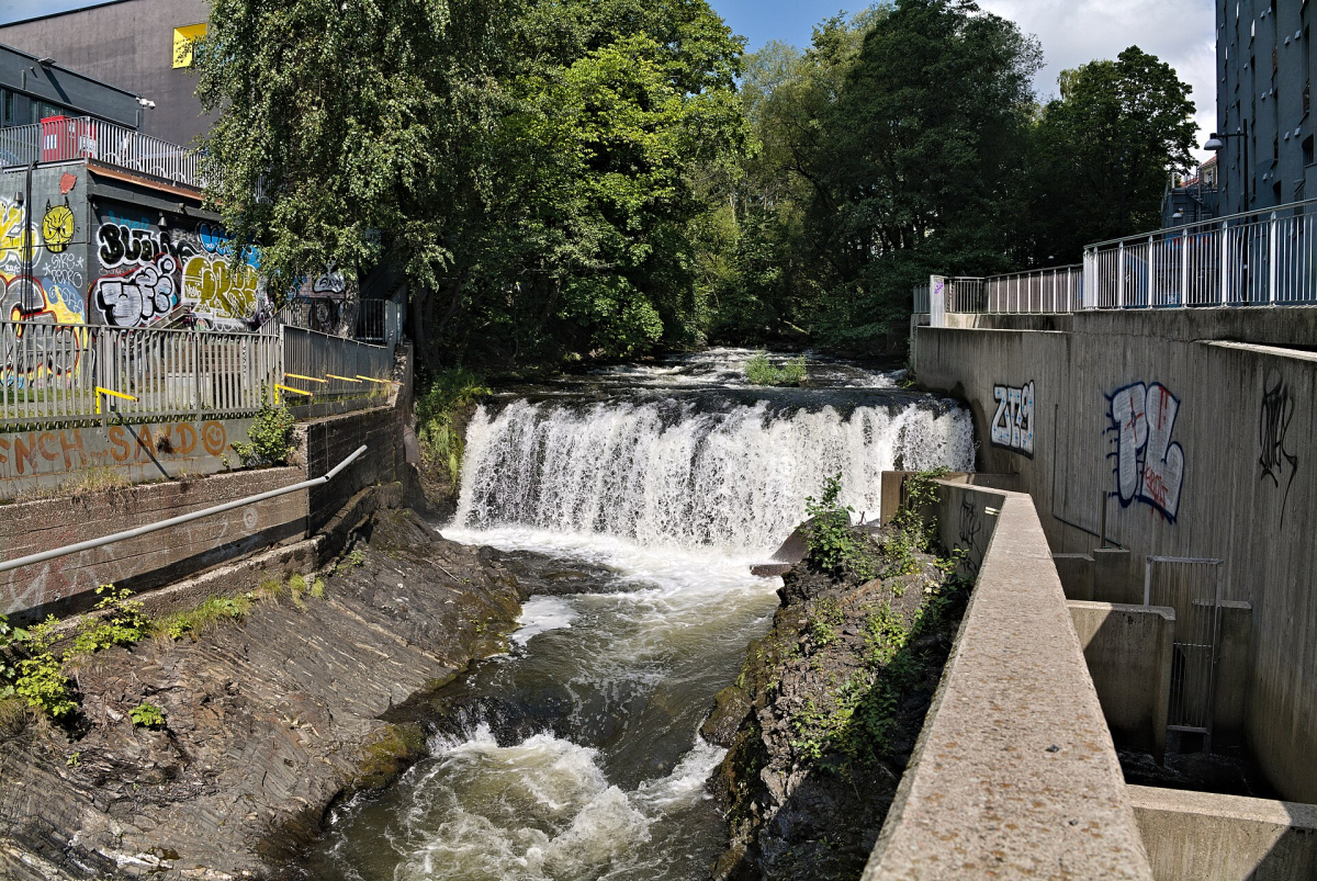 Nedre Foss on the Akerselva, photographed in 2022.