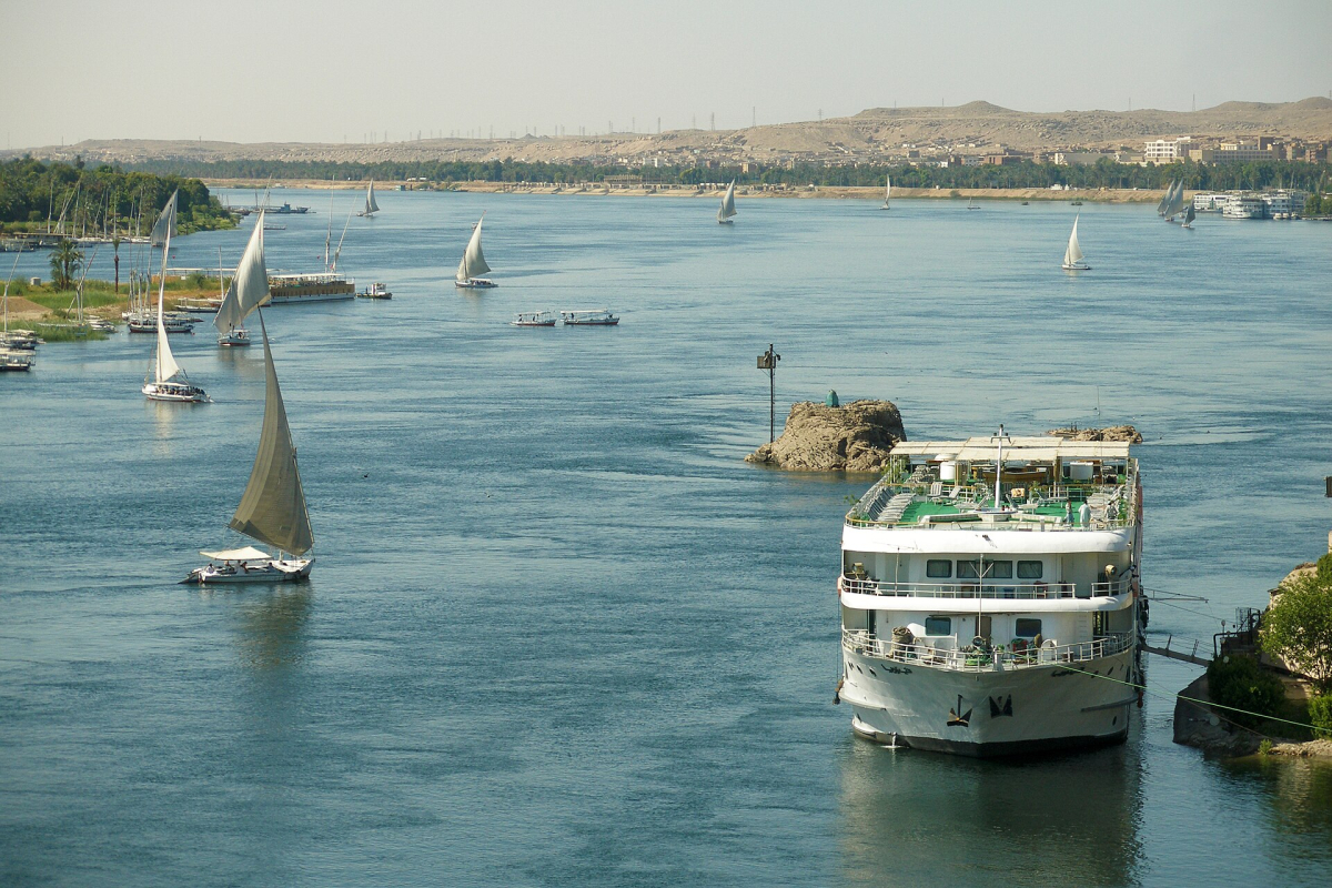 Feluccas and boats on the Nile at Aswan Feluccas and boats on the Nile at Aswan