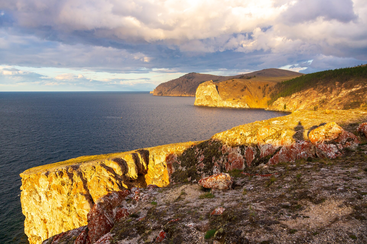 Capes and cliffs on Olkhon Island at sunset