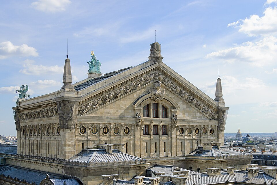 The Palais Garnier and surrounding rooftops in the Opéra district.