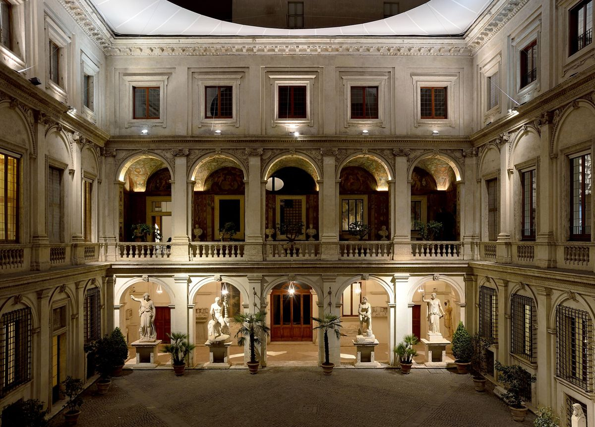 Sculptures and arcades in the courtyard of Palazzo Altemps