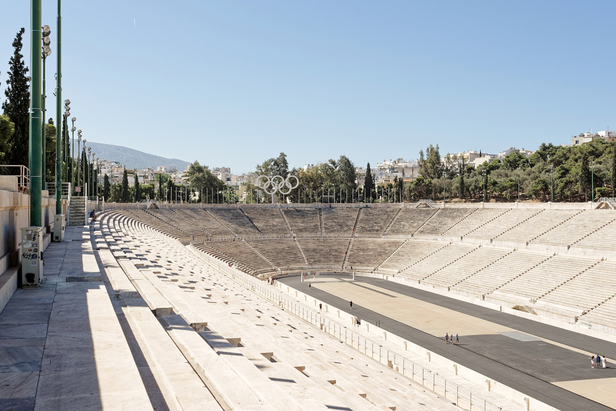 Seating and the track at the Panathenaic Stadium. Seating and the track at the Panathenaic Stadium.
