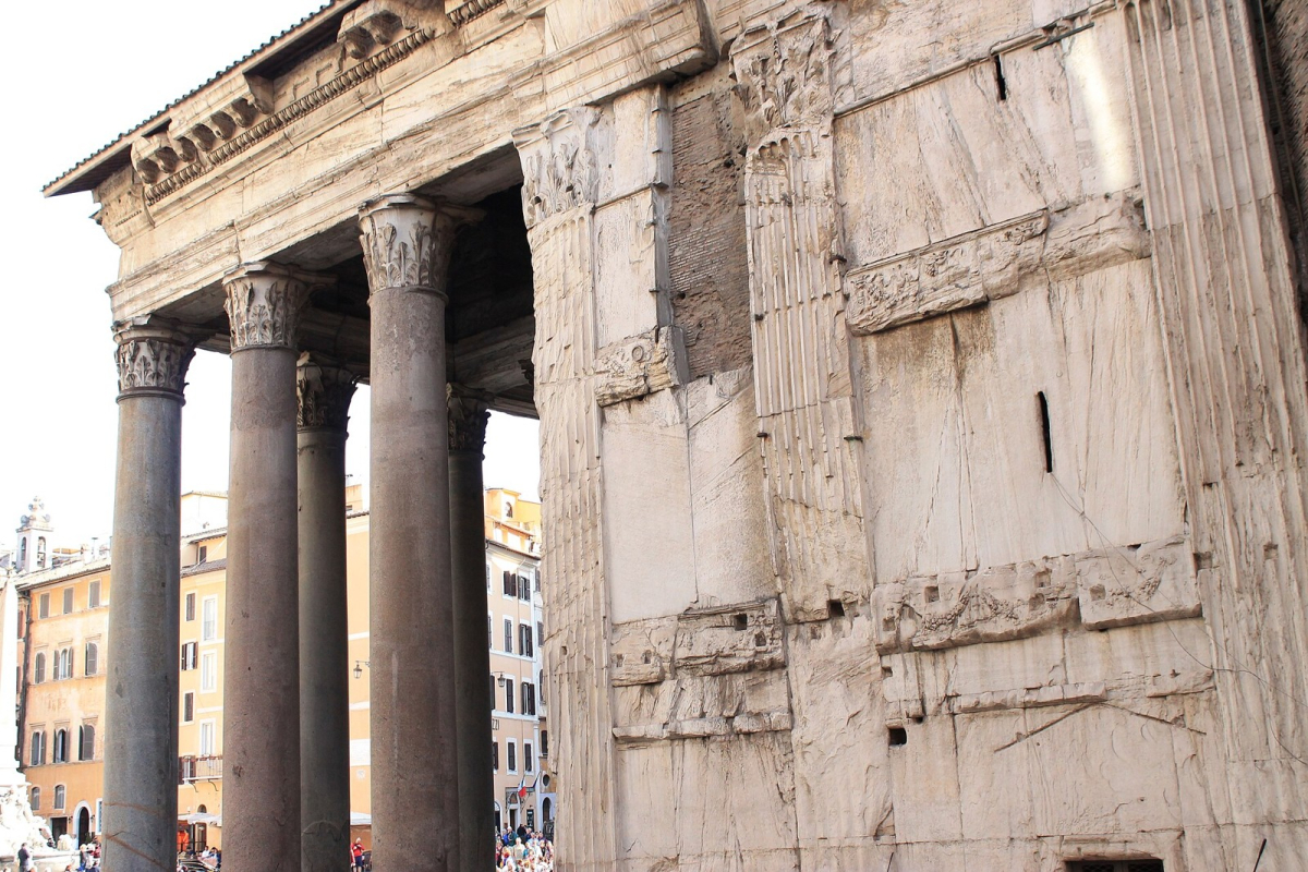 Pantheon portico and facade in Rome