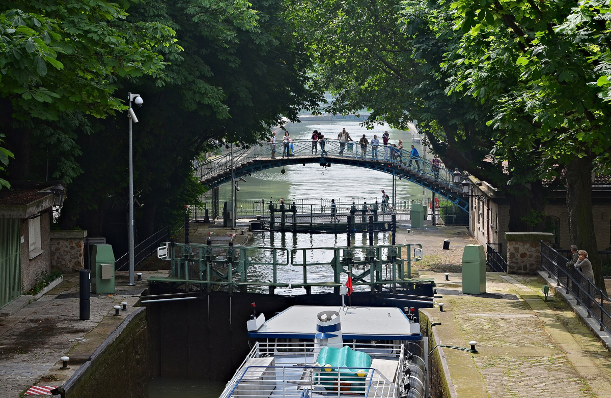 Locks and footbridges at Canal Saint-Martin.