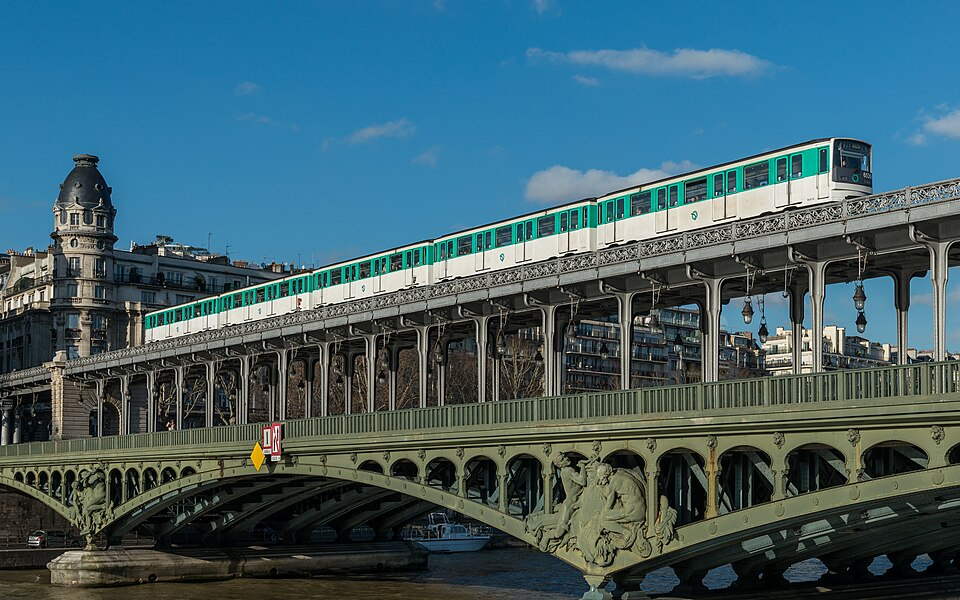 A Metro line 6 train crossing the western part of Pont de Bir-Hakeim; transport tickets are separate from most attraction passes.