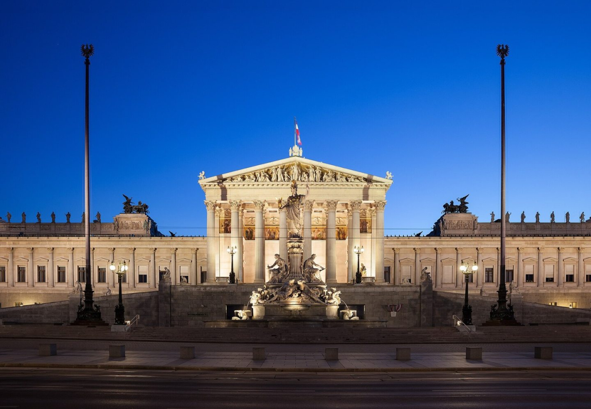 The Austrian Parliament building in evening light