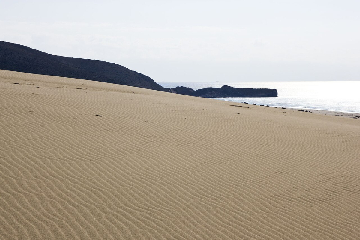 Wind-rippled sand dunes overlooking the sea at Patara Beach Wind-rippled sand dunes overlooking the sea at Patara Beach