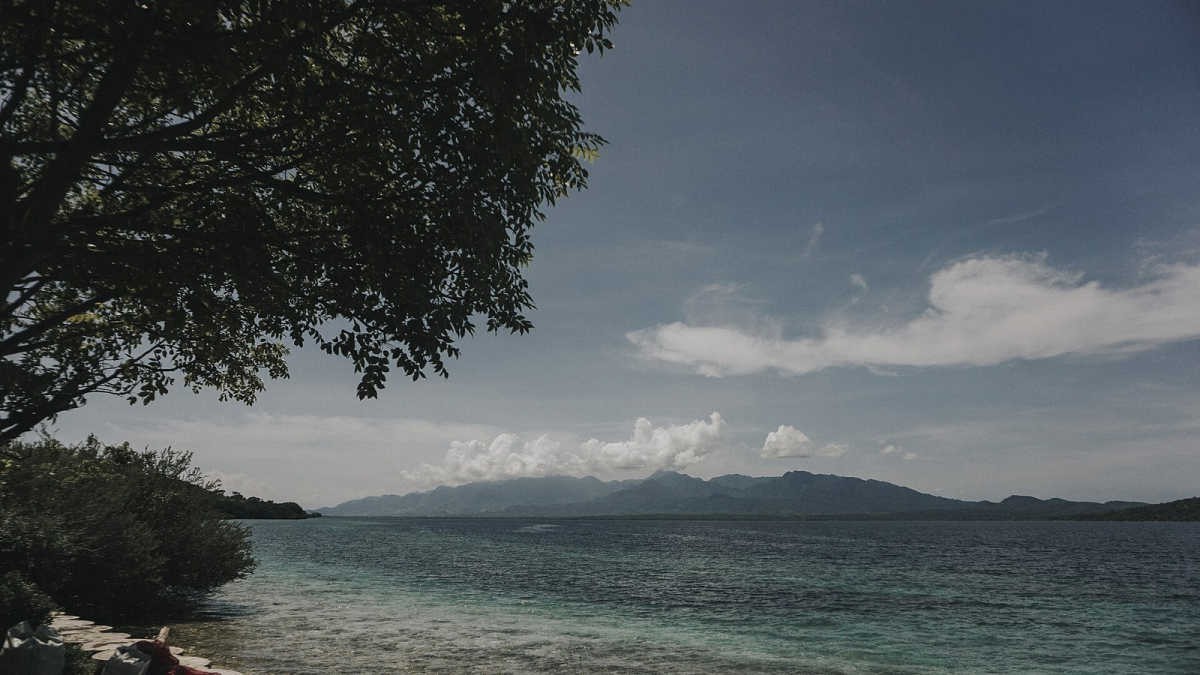 The sea and mountains seen from Menjangan Island. The sea and mountains seen from Menjangan Island
