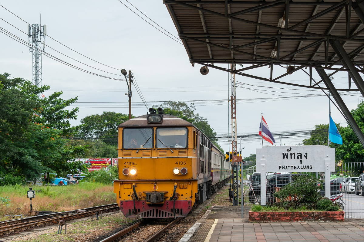 A local train at Phatthalung in 2024. Illustrative railway context, not a timetable. A local train at Phatthalung in 2024