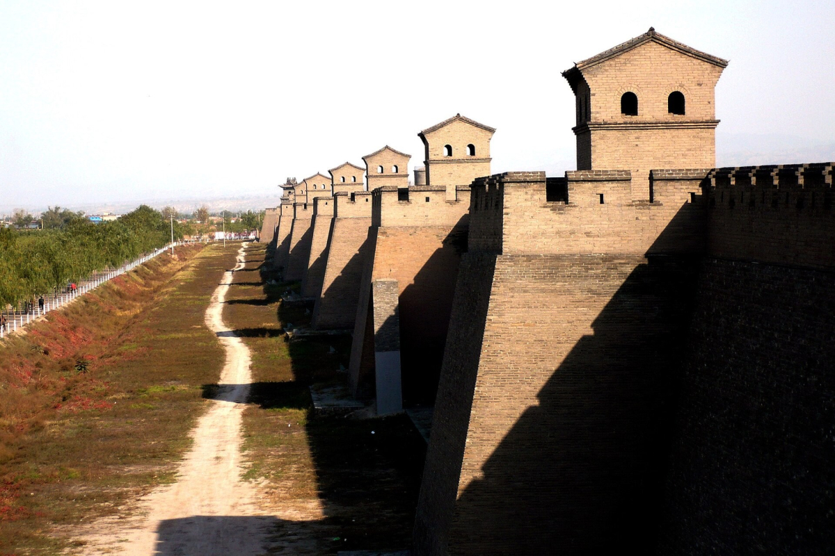 Brick city walls and watchtowers at Pingyao Brick city walls and watchtowers at Pingyao