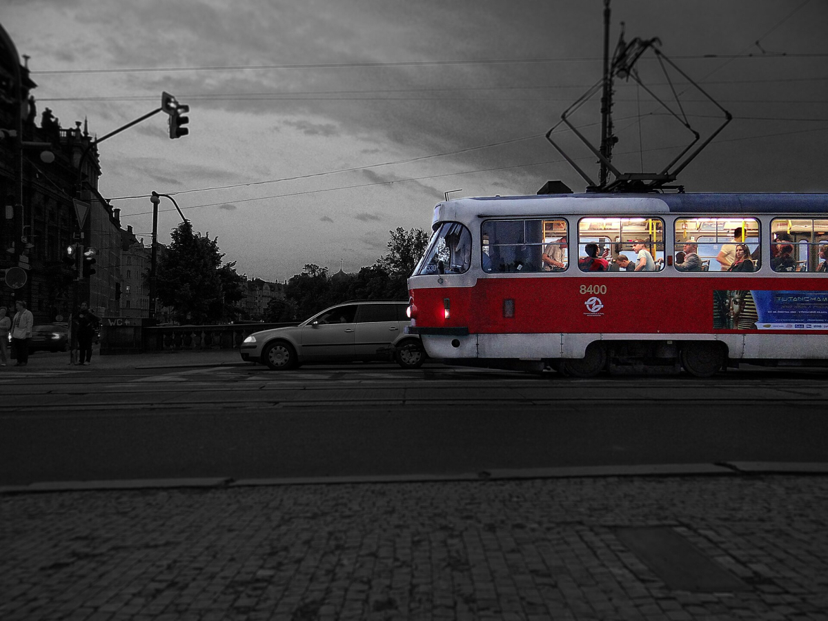 A tram on a Prague street A tram on a Prague street