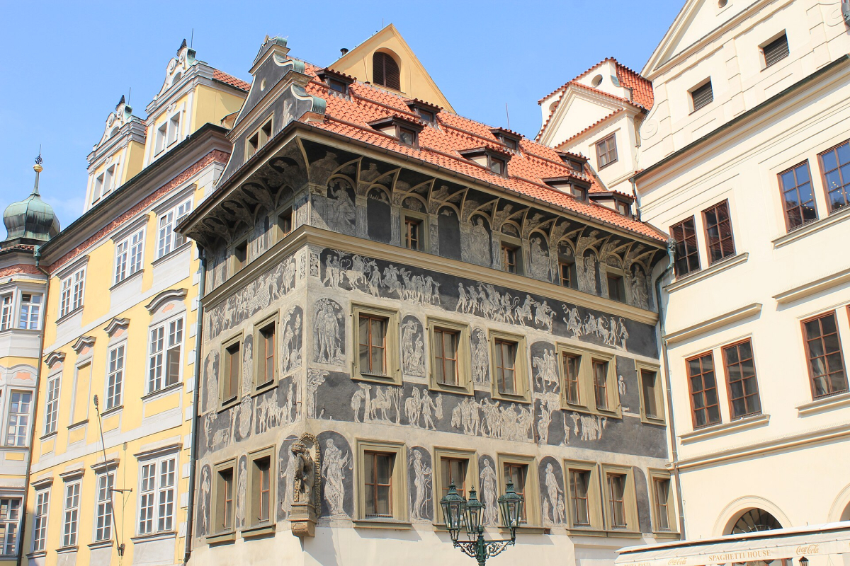 The decorated House at the Minute in Prague