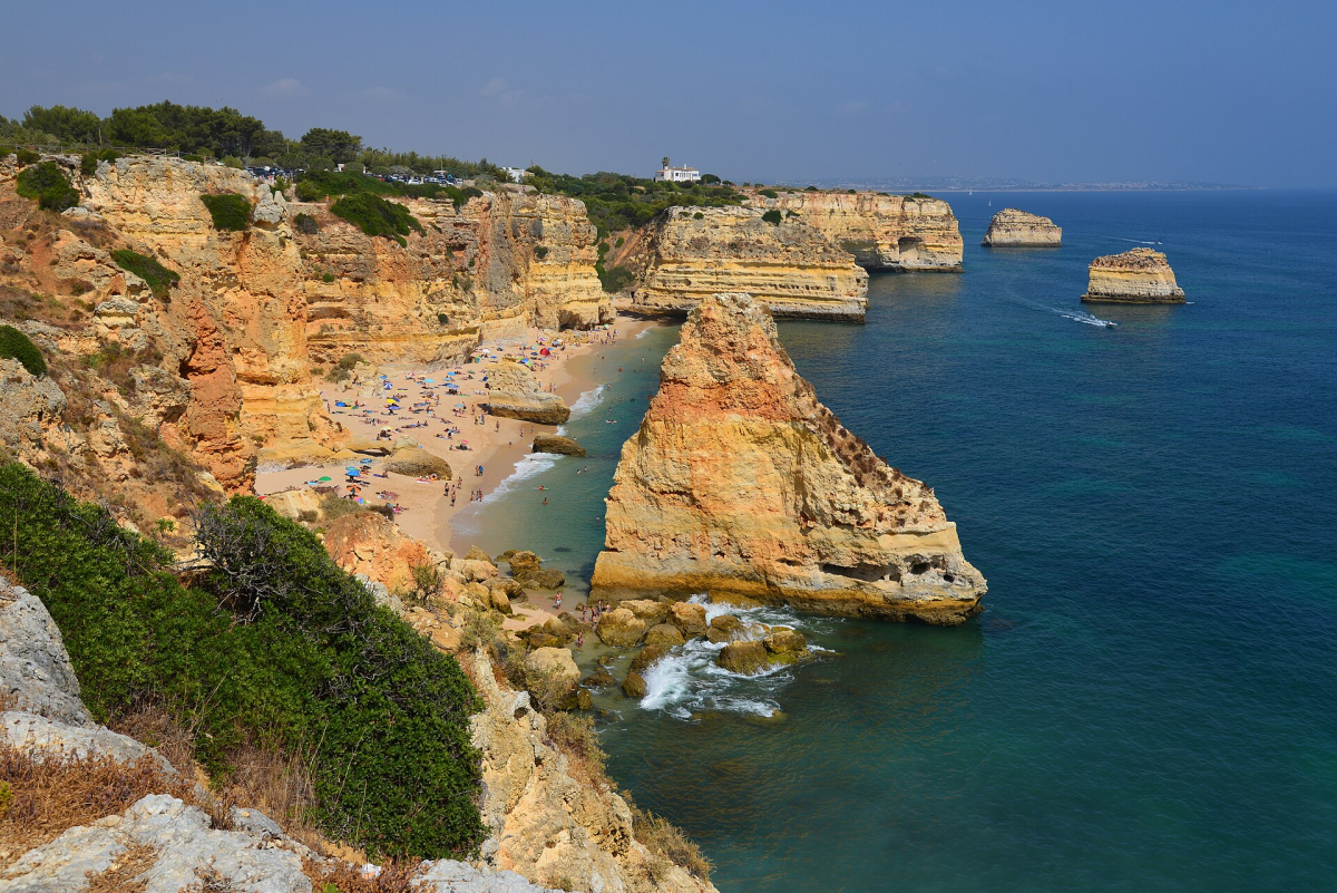 Cliffs and coves around Praia da Marinha in Algarve