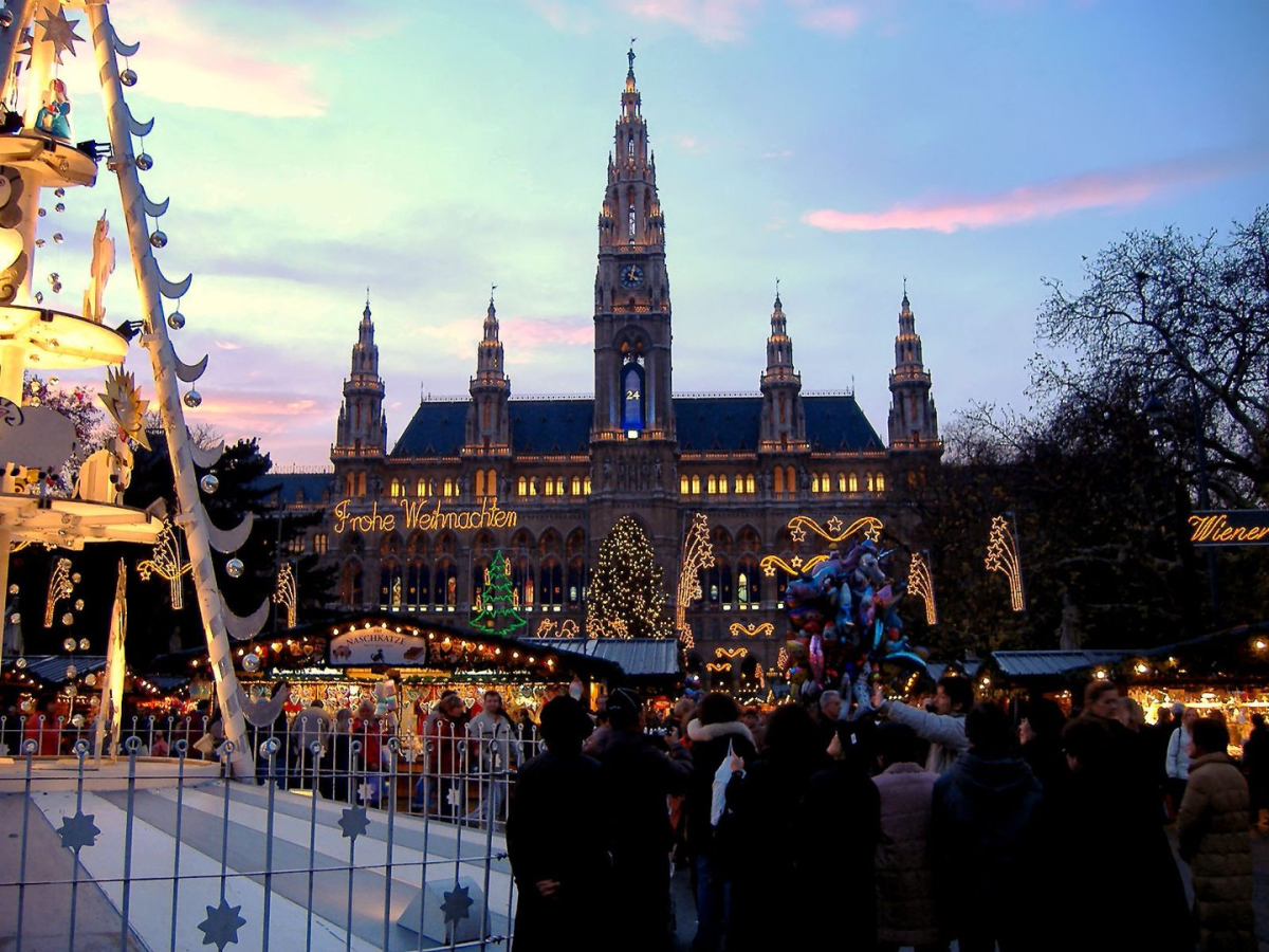 The Christmas market in front of Vienna City Hall The Christmas market in front of Vienna City Hall