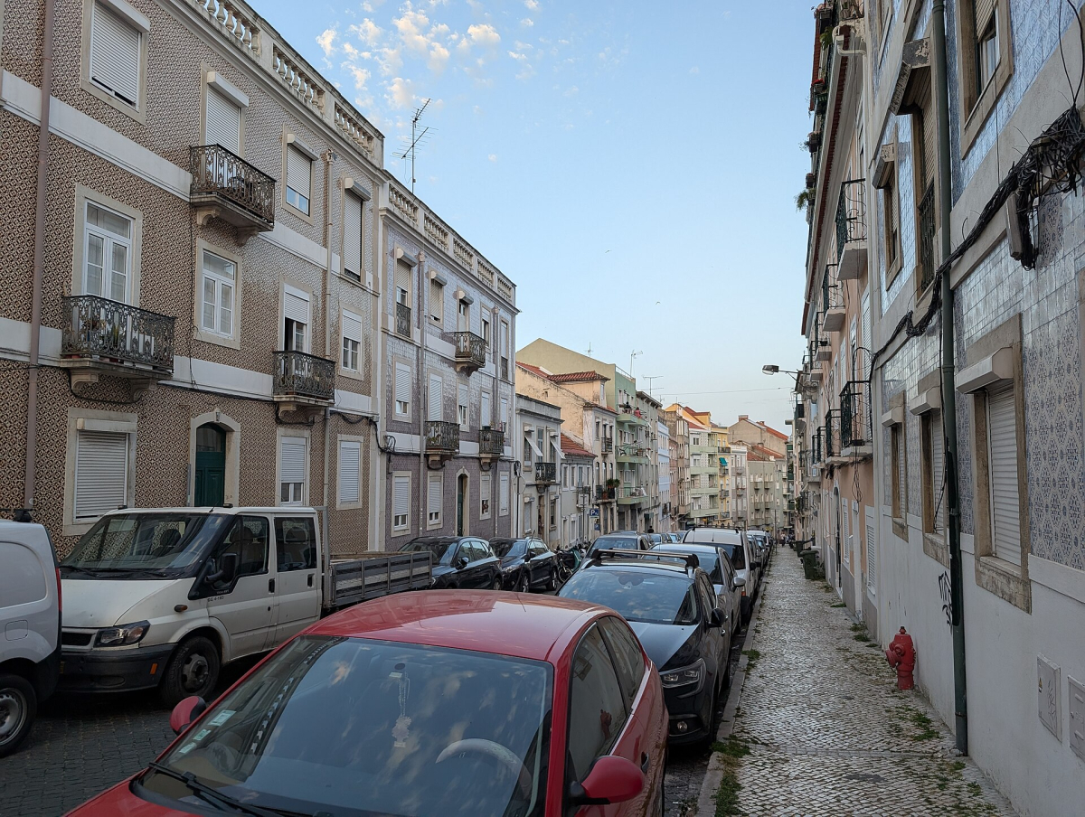 Apartment buildings along a residential street in Lisbon Apartment buildings along a residential street in Lisbon