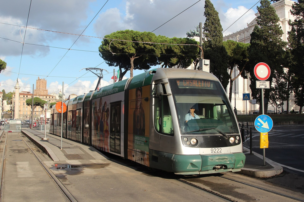 Rome tram on a central-city street