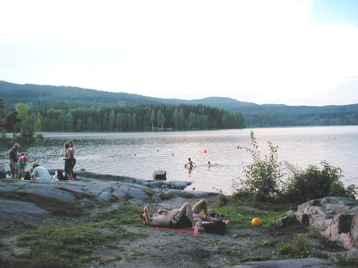 Sognsvann’s shore; swimming and surface conditions must be checked separately.