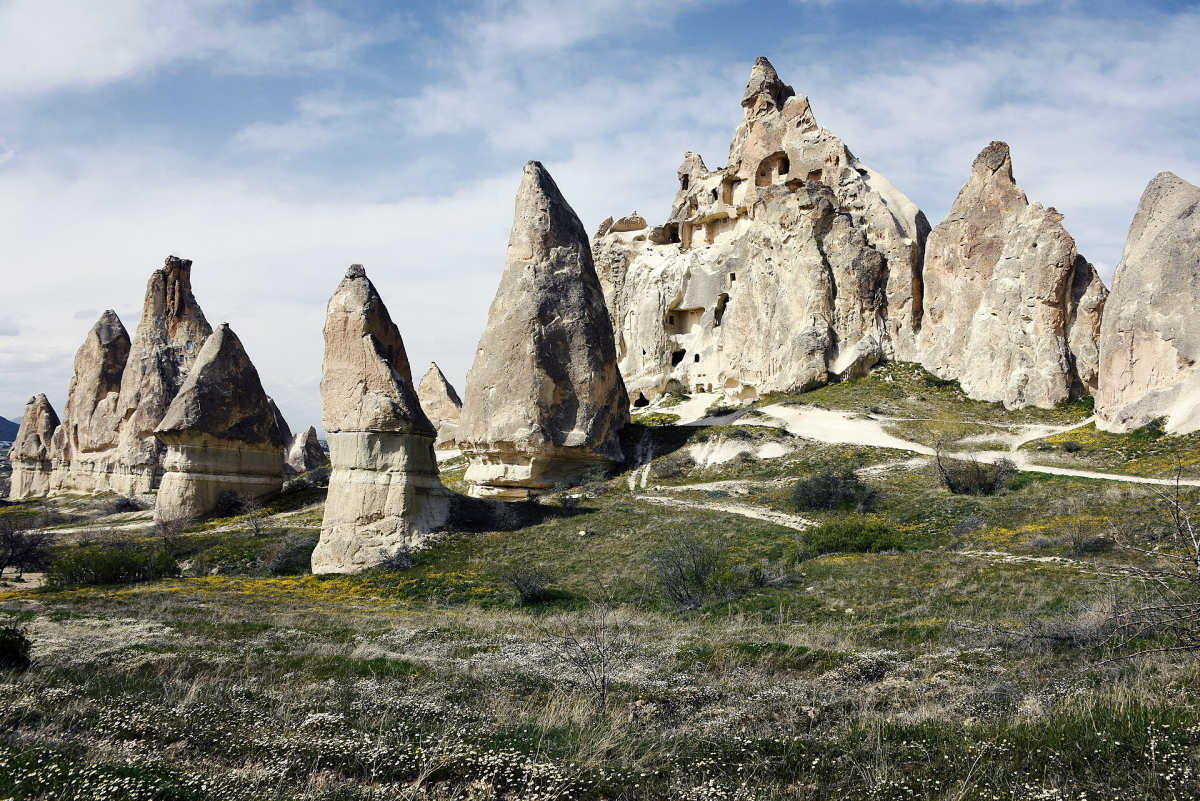 Spring vegetation and rock formations around Göreme