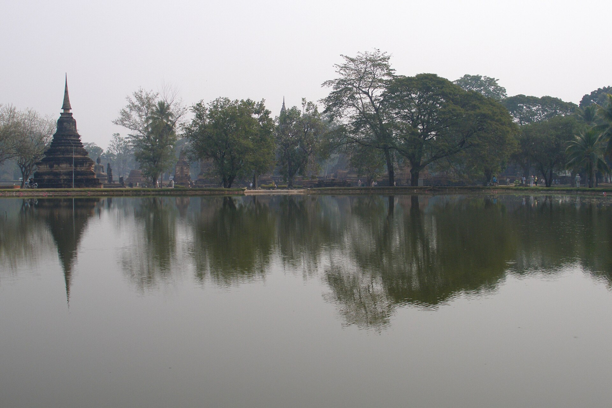 Monuments and water at Sukhothai. Monuments and water at Sukhothai.