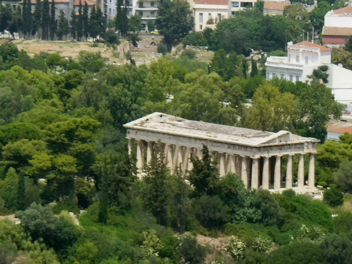 The Temple of Hephaestus within the historic landscape. The Temple of Hephaestus within the historic landscape.