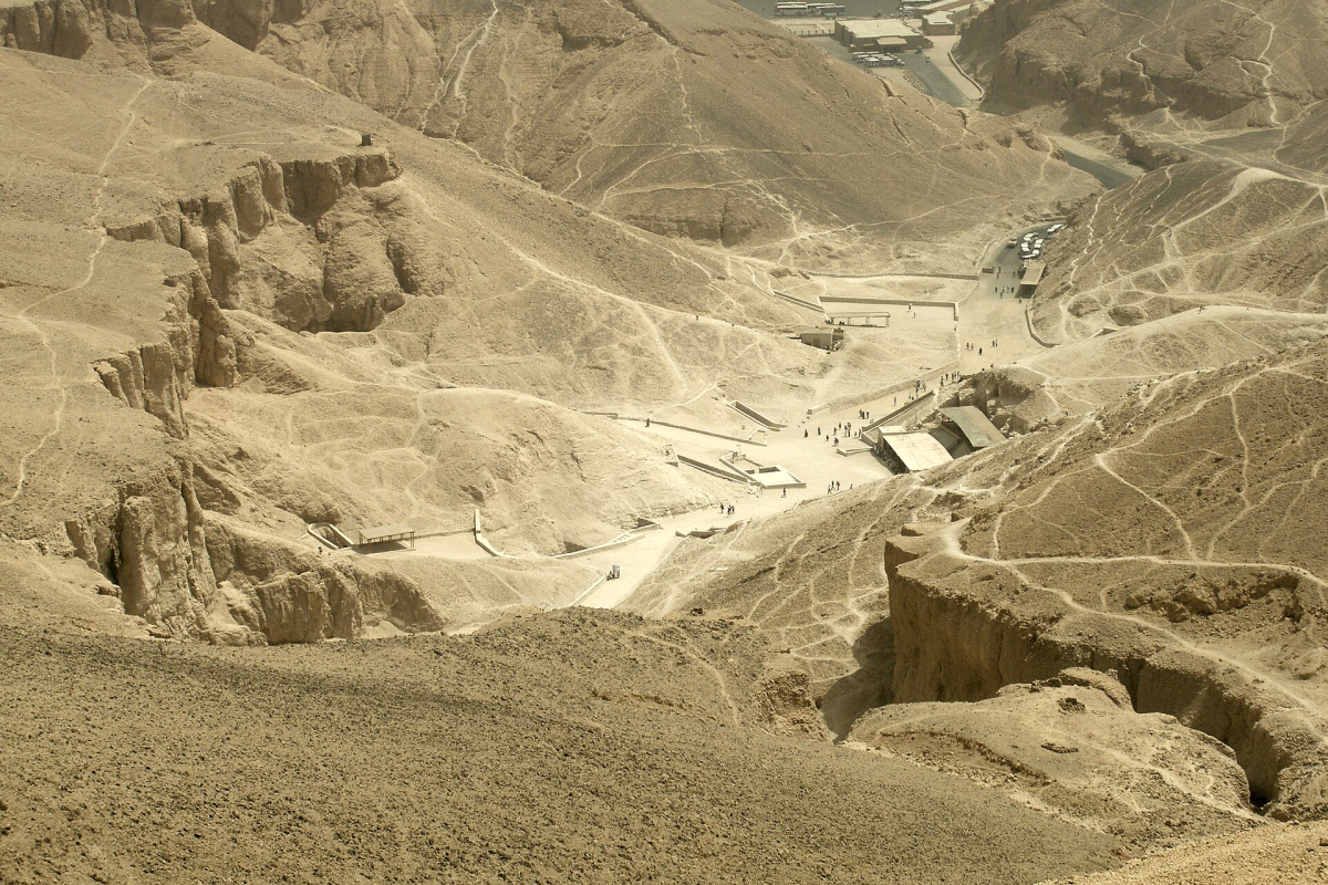 View over the dry landscape of the Valley of the Kings View over the dry landscape of the Valley of the Kings