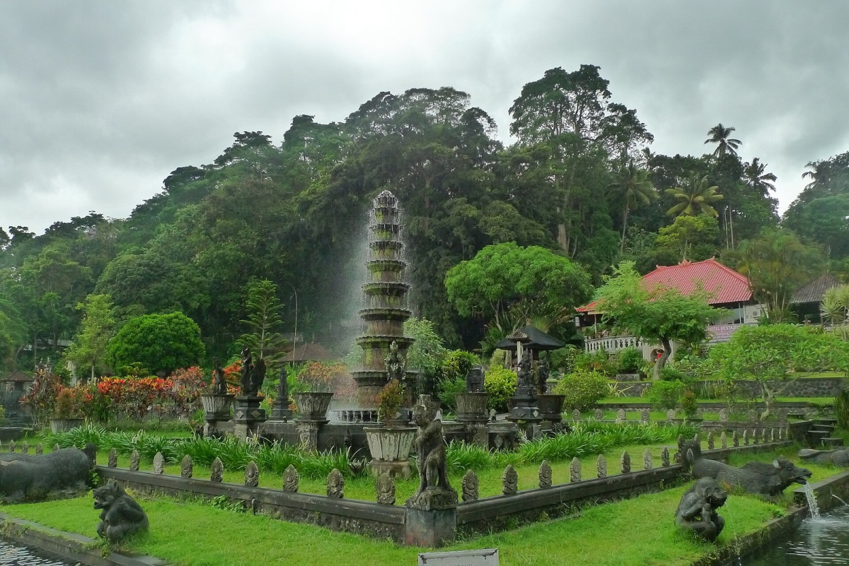 Pools and garden structures at Tirta Gangga water palace. Pools and garden structures at Tirta Gangga water palace