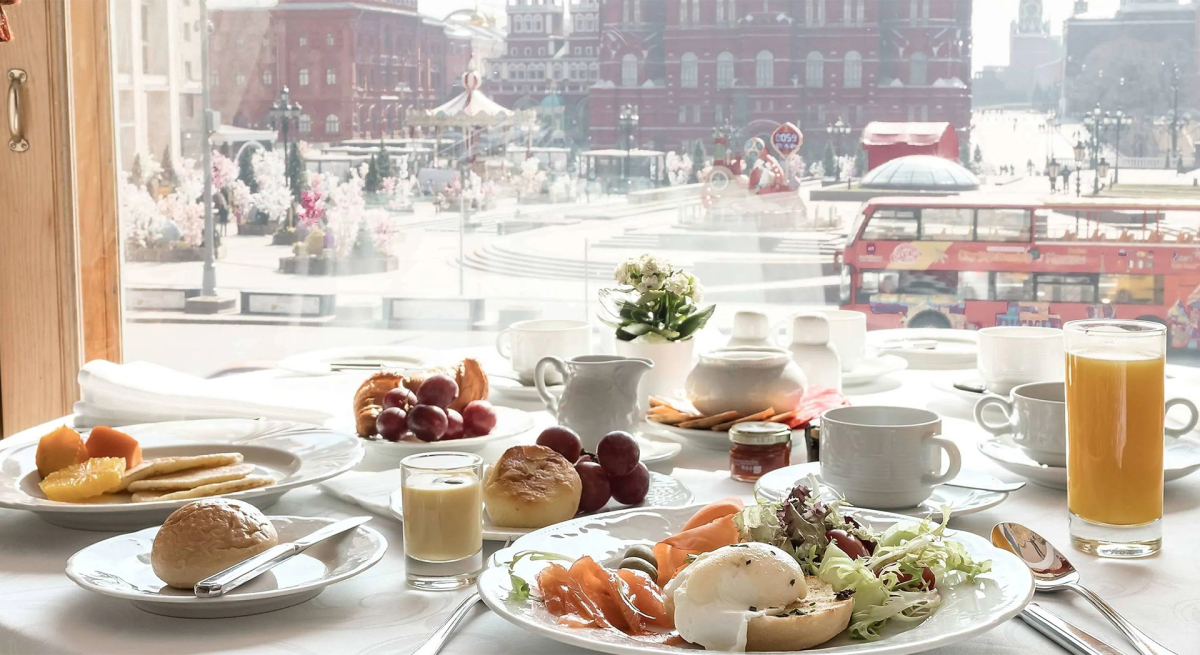 Traditional Russian dishes served in Moscow restaurant
