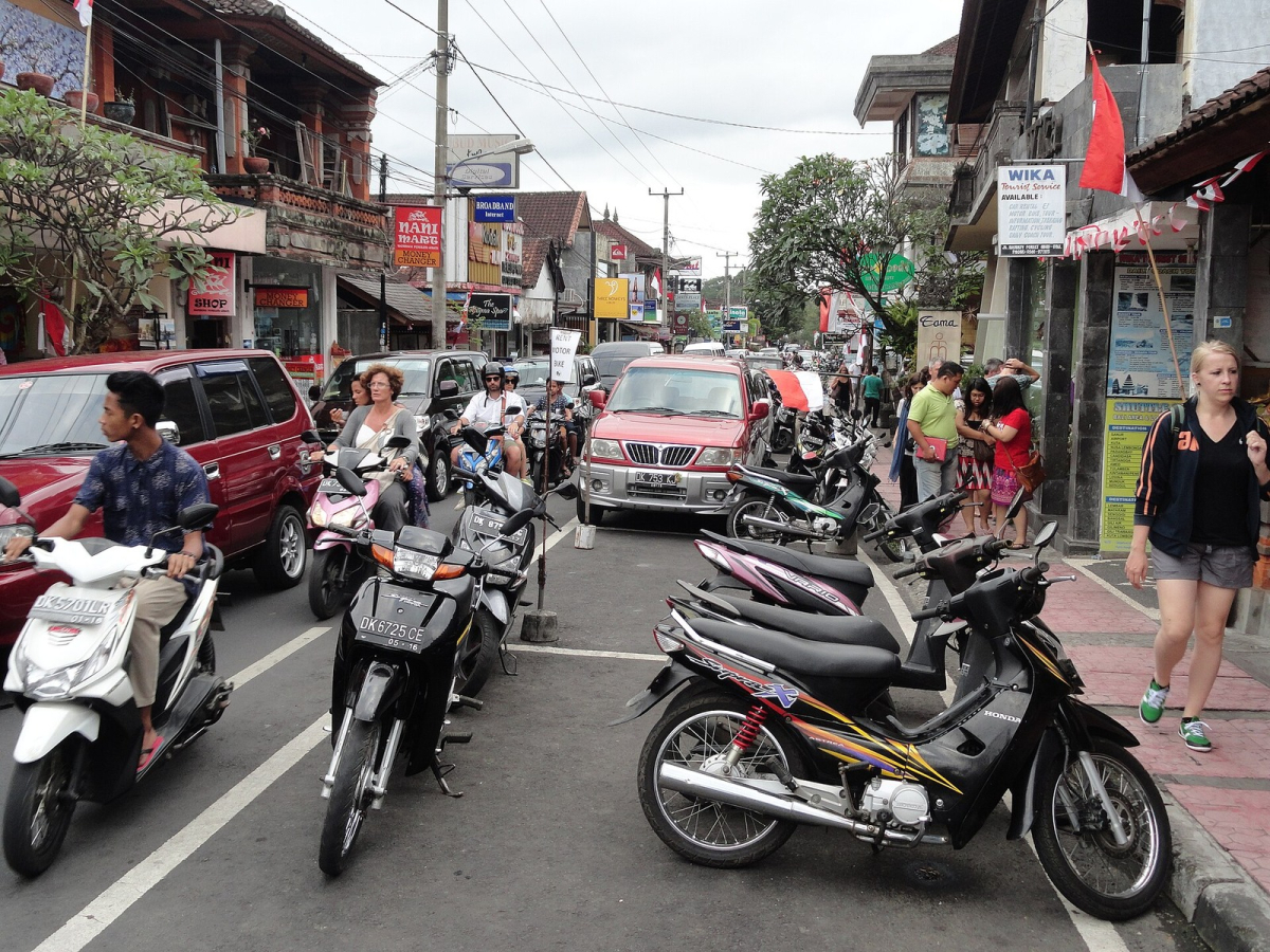 Traffic on Monkey Forest Road in Ubud. Traffic on Monkey Forest Road in Ubud