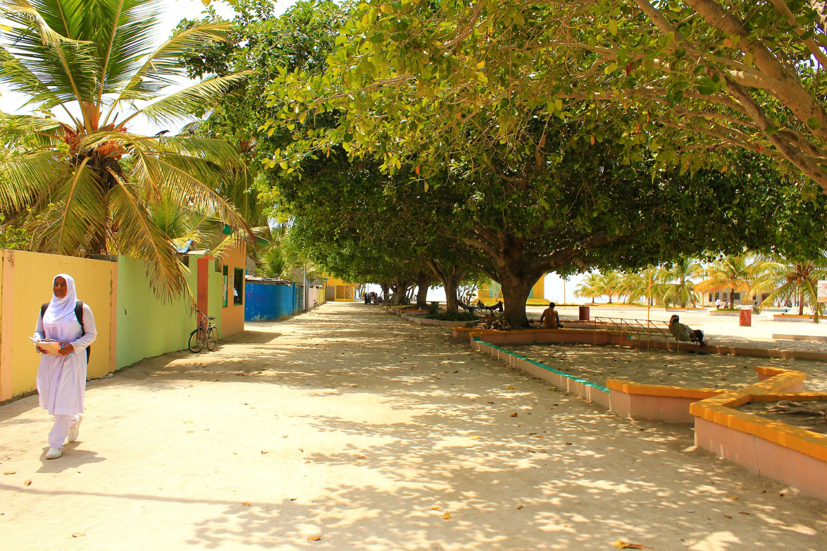 Vashaamagu road beside the harbour in Ukulhas