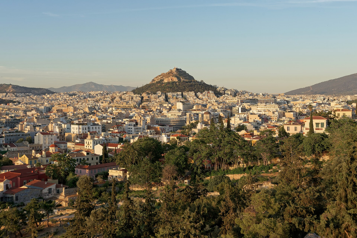 Lycabettus Hill and the city viewed from the Areopagus. Lycabettus Hill and the city viewed from the Areopagus.