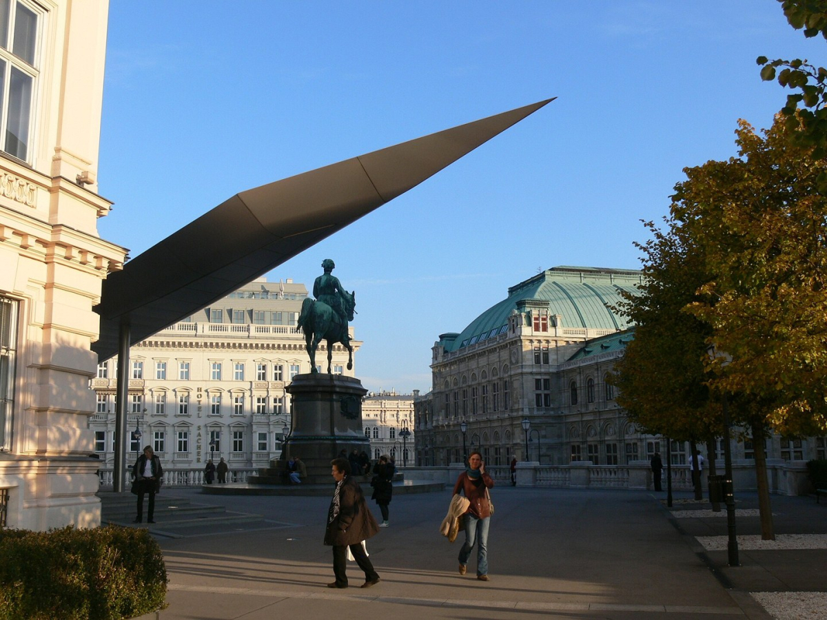 The Albertina entrance canopy and terrace in Vienna