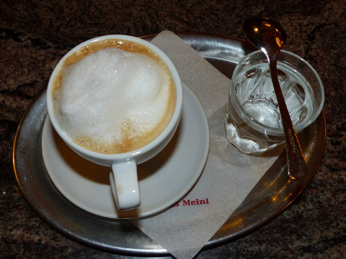 A Wiener Melange served with a glass of water