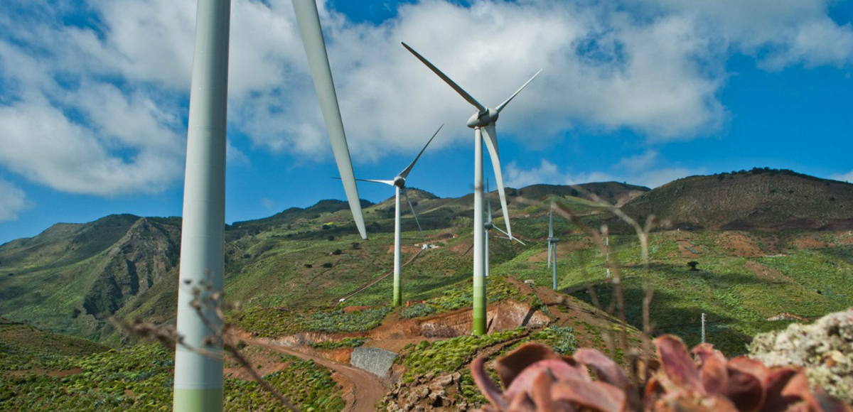 Wind turbines generating renewable energy on El Hierro